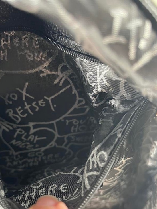 Betsey Johnson Cream Black Polka Dot Nylon Backpack Purse Heart Charm College main image 8